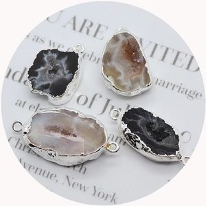 Natural irregular Agate Druzy pendants with silver plated edges and double loops for DIY jewelry