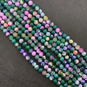 Natural Stone Round Dragon Veins Agate Loose Beads For DIY Jewelry Making Polished Mottled Texture Agate Beads Accessories
