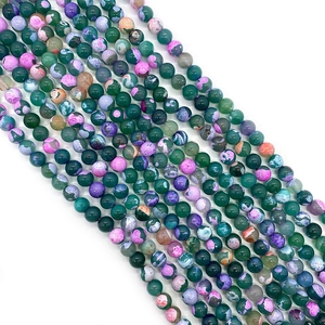 Strands of 8mm dragon vein agate beads in dark green with purple mineral patterns