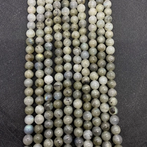 Dettaglio di perline rotonde in labradorite naturale con riflessi blu e verdi
