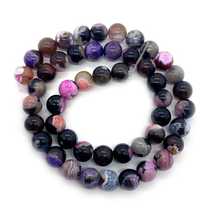 Cuentas redondas de ágata de fuego natural en morado y gris para crear joyas collares DIY