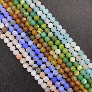 Detailed view of colorful matte and polished natural agate beads with silk texture