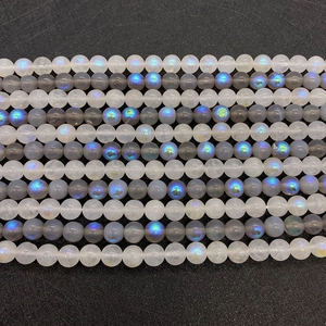 Detailed view of polished 6mm-10mm labradorite beads with blue flash for DIY jewelry
