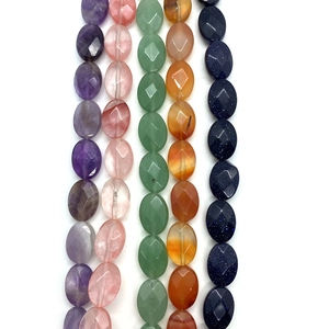 Faceted oval natural stone beads for DIY jewelry in opal quartz and amethyst