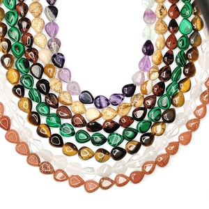 Polished teardrop natural stone beads in malachite and tiger eye for DIY jewelry making