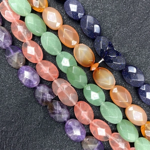 Faceted Natural Stone Oval Beads For DIY Jewelry Making Polished Semi Precious Gemstone Accessories Amethyst Agate Tiger Eye Loose Beads Strand