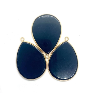 Three teardrop blue turquoise pendants with golden edges and top metal rings for DIY jewelry