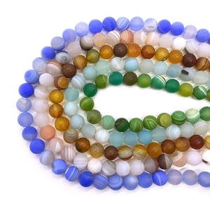Frosted silk agate loose round beads in multiple colors for DIY jewelry necklaces