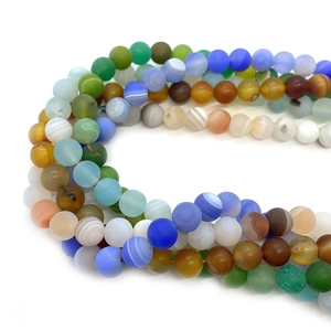 Mixed natural matte silk agate beads 6-10mm for DIY jewelry making and necklace crafts