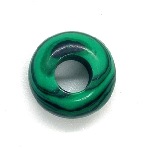 Polished green malachite donut pendant with natural black wavy patterns for DIY jewelry