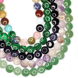 Assorted 12x6mm polished flat natural gemstone spacer beads for DIY necklace jewelry making