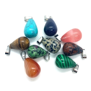 Set of 9 water drop gemstone pendants including turquoise and rose quartz with silver bails