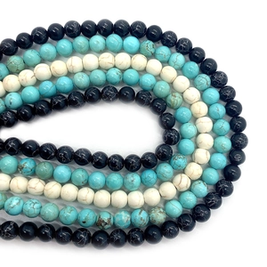 Natural round turquoise stone beads in blue white and black colors for DIY jewelry