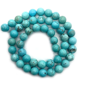 Polished blue turquoise round beads with natural brown matrix for DIY jewelry making