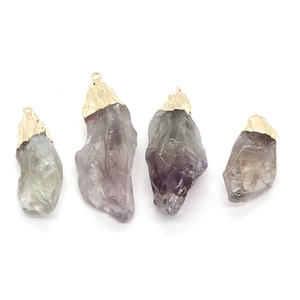 Irregular natural stone crystal pendants with gold plated edges for DIY jewelry making
