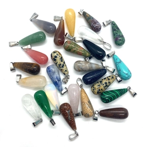 Mixed set of natural stone teardrop pendants with stainless steel pinch bails for DIY
