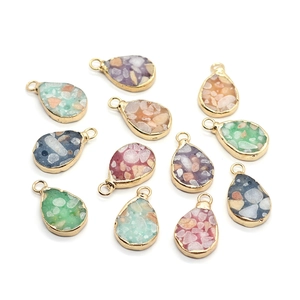 Pendentifs en pierre naturelle en forme de goutte avec bordure dorée pour bijoux