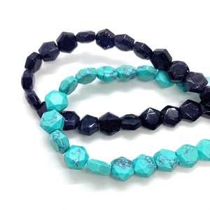 Faceted natural stone beads with hexagon opal and turquoise texture for jewelry making