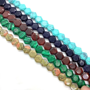 Faceted hexagonal natural stone beads in turquoise and malachite for DIY jewelry making