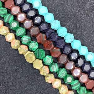 Faceted Hexagon Natural Stone Beads Loose Gemstone Spacer Beads For DIY Jewelry Making Necklace Accessories For Women Men Gift