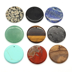 Polished 30mm natural stone round flat pendants set in nine various textures and colors