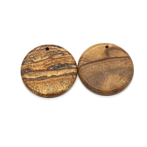 Natural landscape stone 30mm round pendant charms with hole for DIY jewelry making