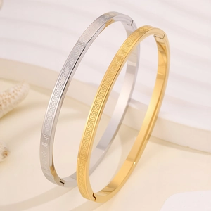 Minimalist Titanium Steel Greek Key Bangle For Women Gold Silver Plated Meander Pattern Stainless Steel Bracelet Jewelry