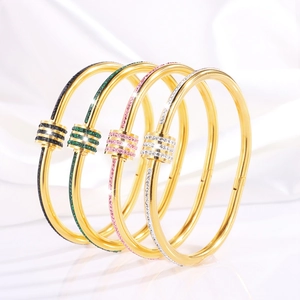 Luxurious gold-plated titanium steel bangles set with colorful rhinestones in 4 colors