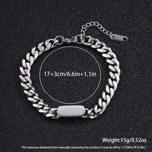Poliertes silbernes Panzerarmband aus Edelstahl mit Rechteckstab und 17+3cm Kette