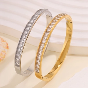 Luxus Edelstahl Quadratisch Moissanit Armreif Für Damen Mode Vergoldet Silber Zirkonia Reihe Eingelegt Armreif Schmuck Geschenk