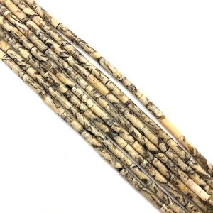 Φυσικές κυλινδρικές χάντρες μαλαχίτη 4x13mm σε κρεμ λευκό για δημιουργία κοσμημάτων
