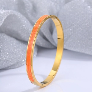 18k goud vergulde roestvrijstalen open armband met oranje emaille voor dames