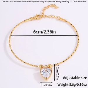 Vista técnica detallada de pulsera de cristal corazón con diámetro de 6cm y medidas