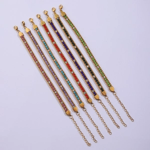 Eleganti bracciali in acciaio titanio con strass colorati e maglia piatta intrecciata