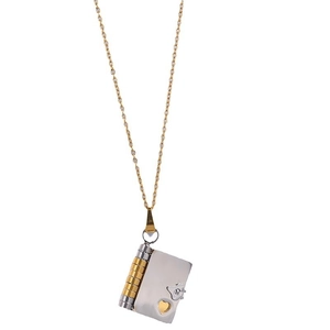 Gouden titanium stalen enveloppe medaillon ketting met hartdetail op witte achtergrond