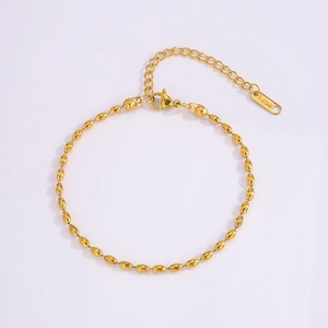 Minimalist gold Figaro stainless steel chain bracelet with lobster clasp and adjustable link