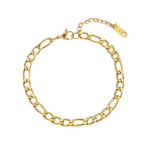 Classic gold Figaro chain bracelet made of stainless steel with adjustable lobster clasp
