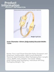 Gedetailleerde afmetingen van klaverarmband van titaniumstaal met ingelegde diamanten