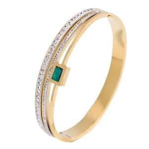 Three-layer titanium steel gold bracelet with emerald stone and white cubic zirconia