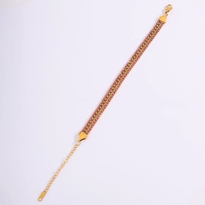 Elegant 18k gold plated Cuban chain bracelet with pink rhinestones and adjustable clasp