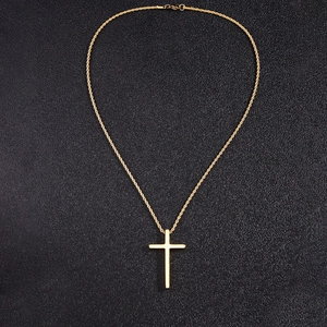 Detailed close-up of 18K gold-plated titanium steel rope chain with minimalist cross pendant
