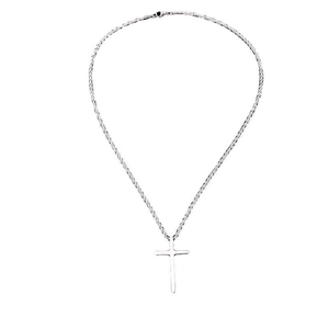 Minimalist silver cross pendant necklace with 18K gold titanium steel woven chain