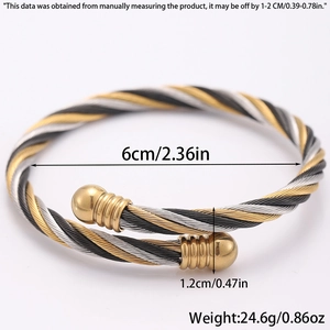 Détails du bracelet torsadé tricolore avec embouts dorés et spécifications de dimensions