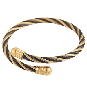 Bracelet jonc torsadé en acier titane bicolore noir et or pour couples