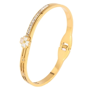Bracelet trèfle à quatre feuilles en acier titane avec placage d'or et oxydes de zirconium