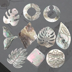 Natural Sea Shell Mother Of Artificial Pearl Carved Pendants Tribal Style Flower Leaf Shape For DIY Necklace Earring Jewelry Making