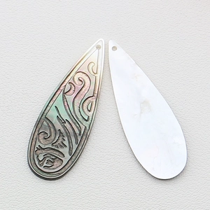 Engraved abalone shell teardrop pendants with iridescent texture for DIY jewelry making