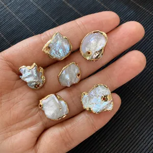 Six perles d'eau douce baroques avec bordure dorée pour la création de bijoux DIY