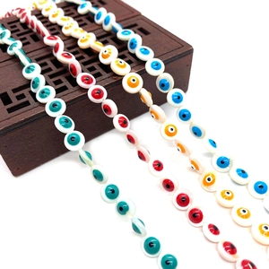 Handmade evil eye natural freshwater shell beads in four colors for DIY jewelry making