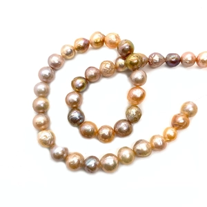 Perlas Edison barrocas naturales 9-10mm en violeta metálico y oro champán para joyería DIY